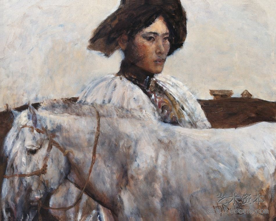 何多苓 《白马与女人》